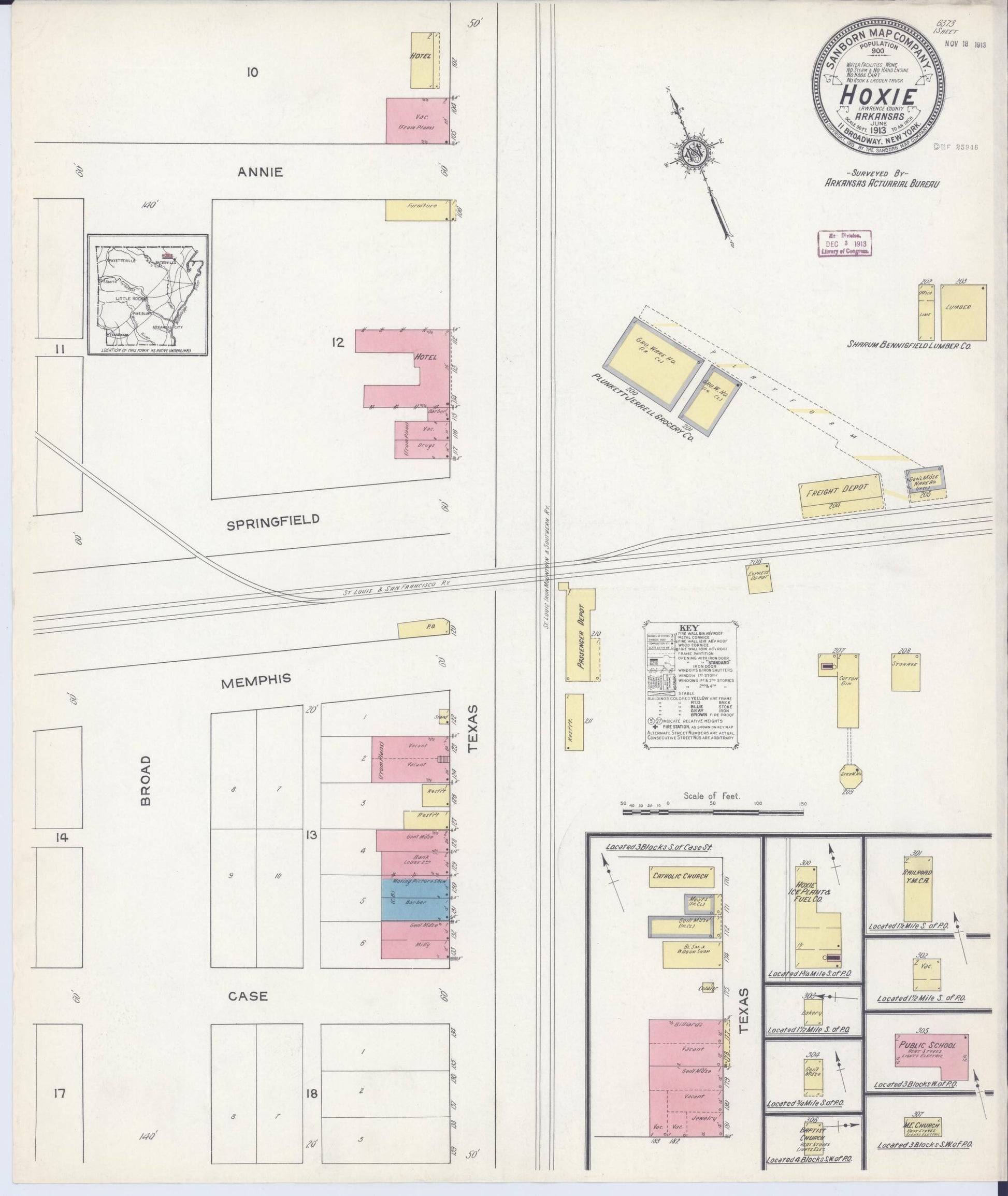 Sanborn Fire Insurance Map from Hoxie, Lawrence County, Arkansas (1913), Sheet #0001 - Historic Sanborn Fire Insurance Map Print, vintage old map wall art, antique decor, genealogy gift, Arkansas Arkansas map