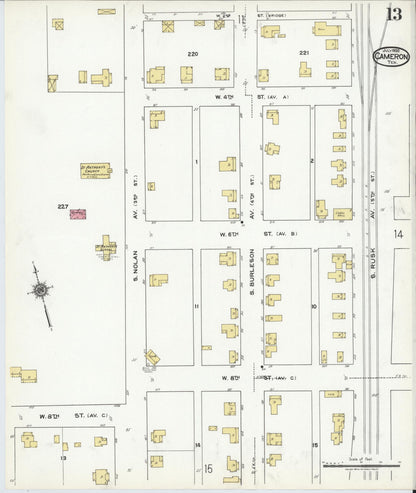 Sanborn Fire Insurance Map from Cameron, Milam County, Texas (1920), Sheet #0013 - Historic Sanborn Fire Insurance Map Print, vintage old map wall art, antique decor, genealogy gift, Texas Texas map