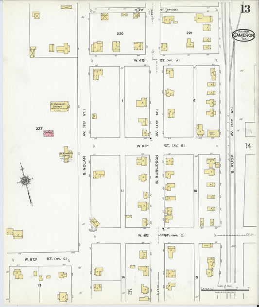 Sanborn Fire Insurance Map from Cameron, Milam County, Texas (1920), Sheet #0013 - Historic Sanborn Fire Insurance Map Print, vintage old map wall art, antique decor, genealogy gift, Texas Texas map