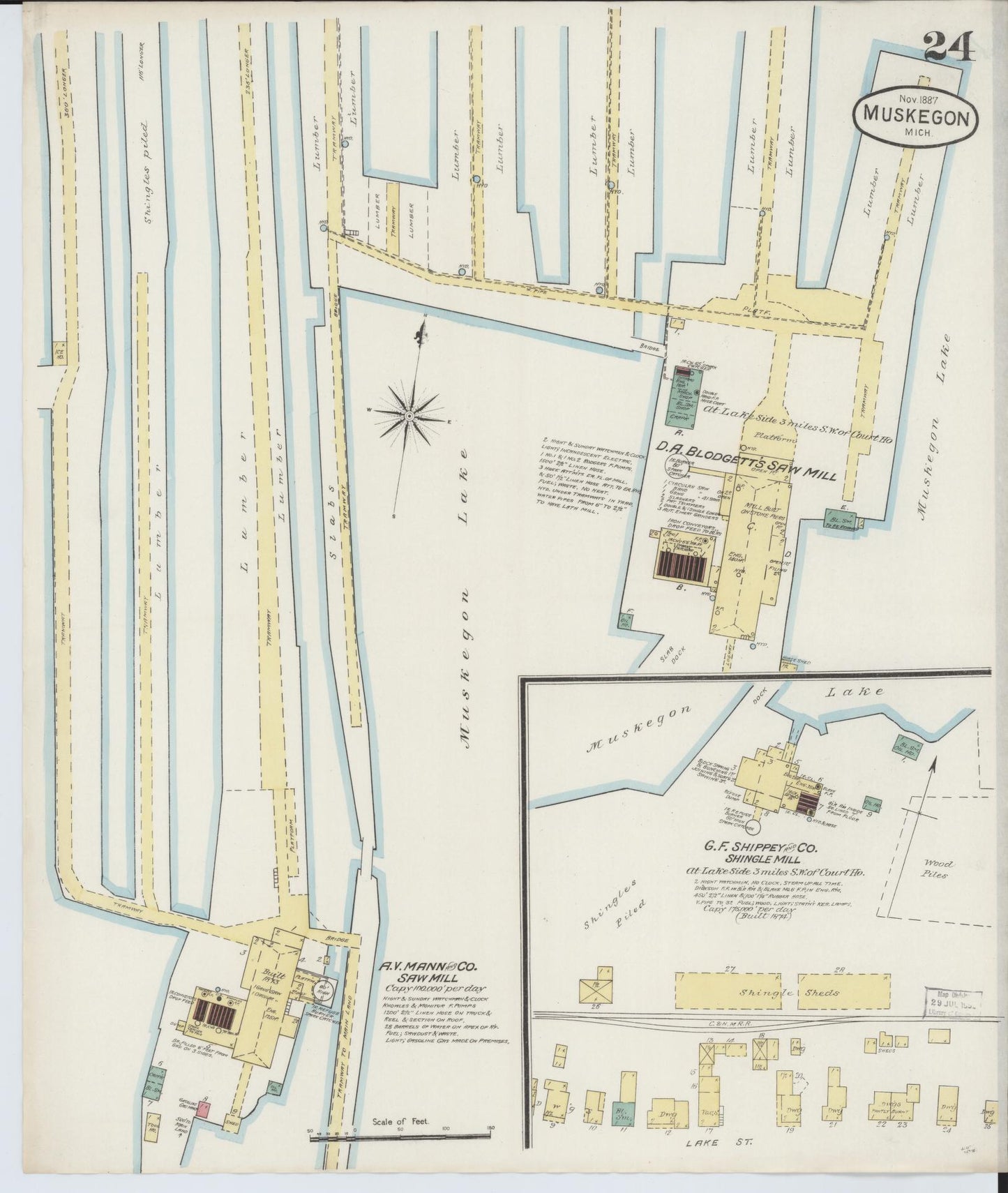 Sanborn Fire Insurance Map from Muskegon, Muskegon County, Michigan (1887), Sheet #0024 - Complete Map Set gallery image, historic Sanborn map, vintage wall art, Michigan Michigan