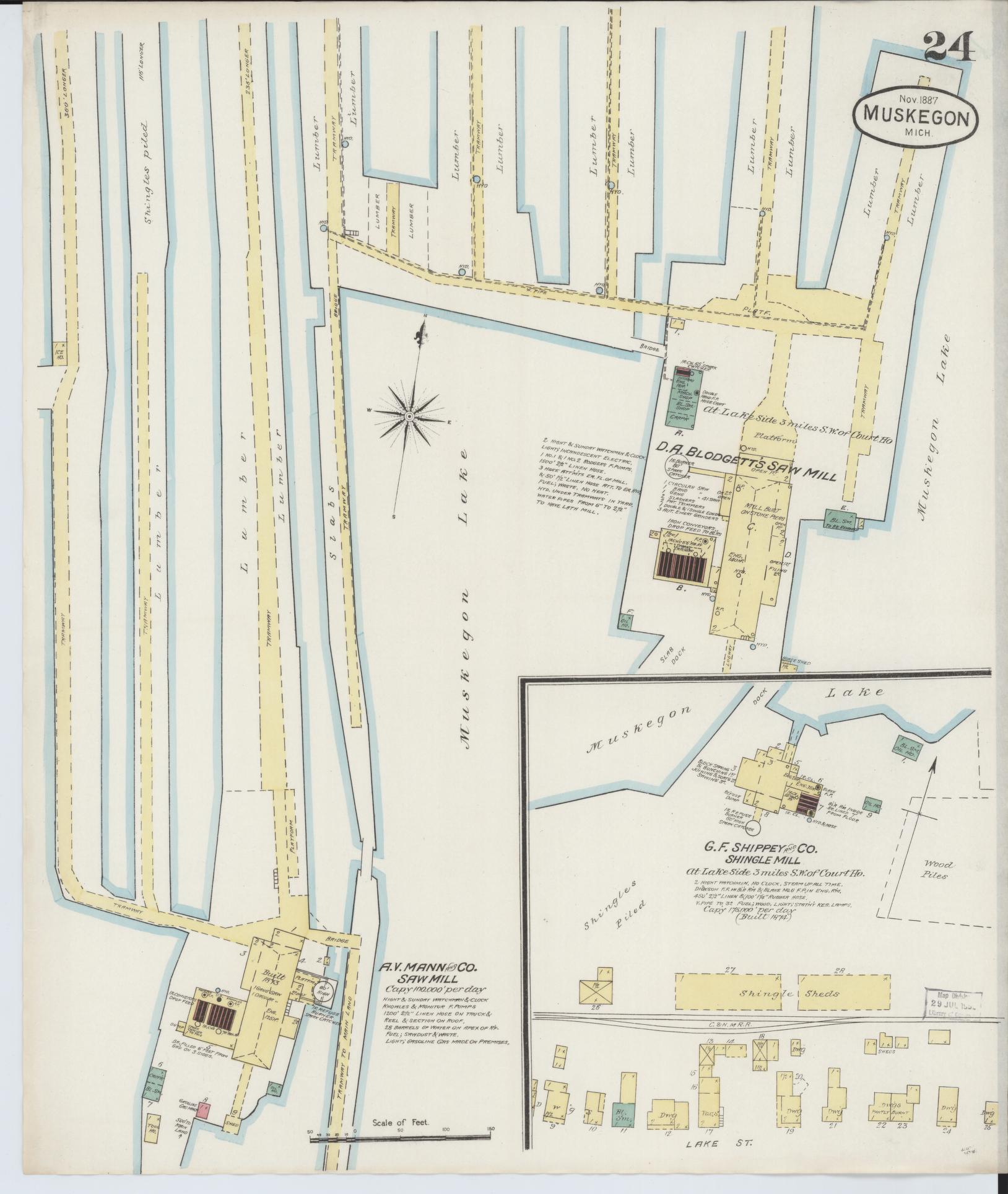 Sanborn Fire Insurance Map from Muskegon, Muskegon County, Michigan (1887), Sheet #0024 - Complete Map Set gallery image, historic Sanborn map, vintage wall art, Michigan Michigan