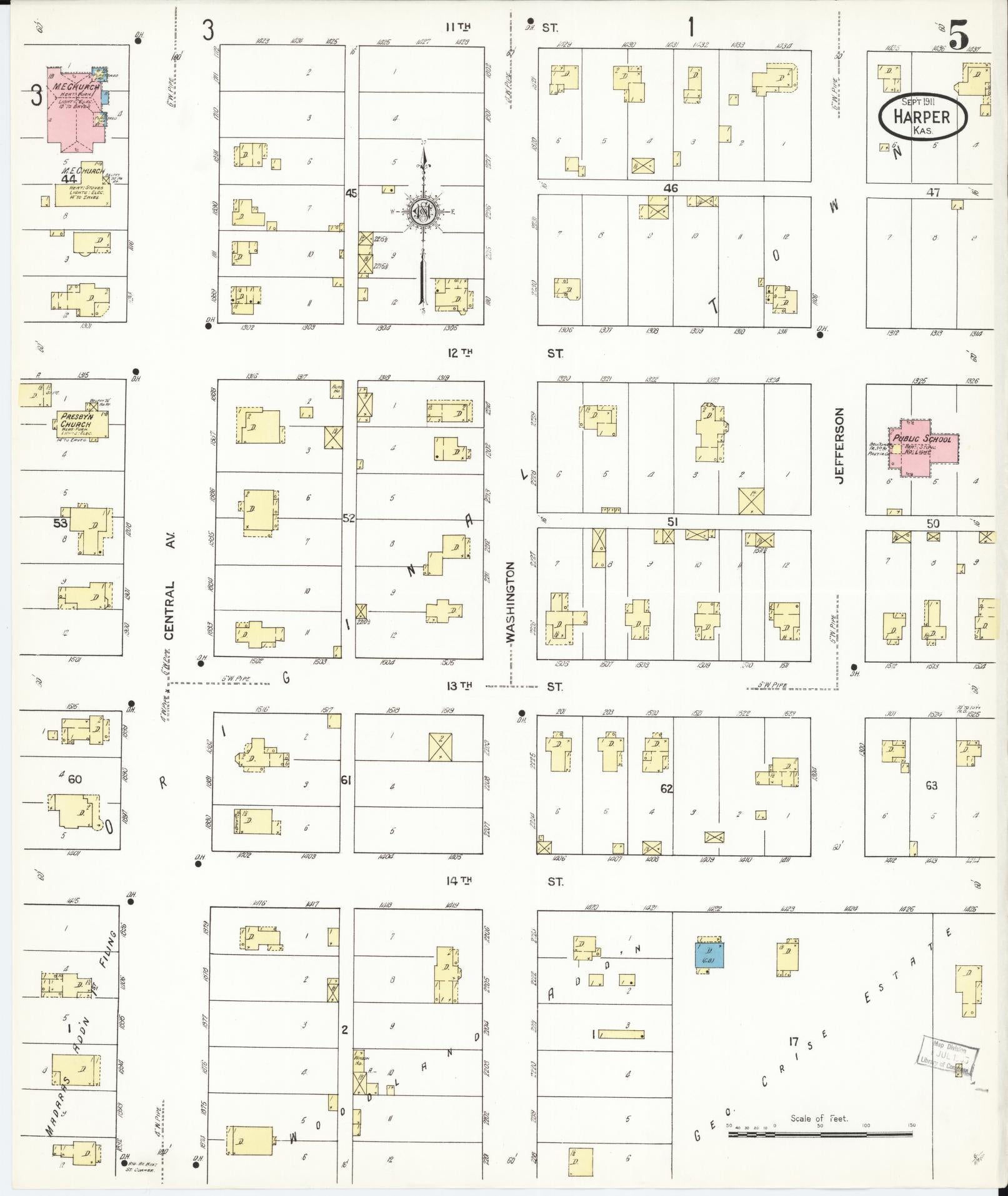Sanborn Fire Insurance Map from Harper, Harper County, Kansas (1911), Sheet #0005 - Historic Sanborn Fire Insurance Map Print, vintage old map wall art, antique decor, genealogy gift, Kansas Kansas map