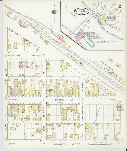 Sanborn Fire Insurance Map from Crystal Falls, Iron County, Michigan (1914), Sheet #0002 - Historic Sanborn Fire Insurance Map Print, vintage old map wall art, antique decor, genealogy gift, Michigan Michigan map