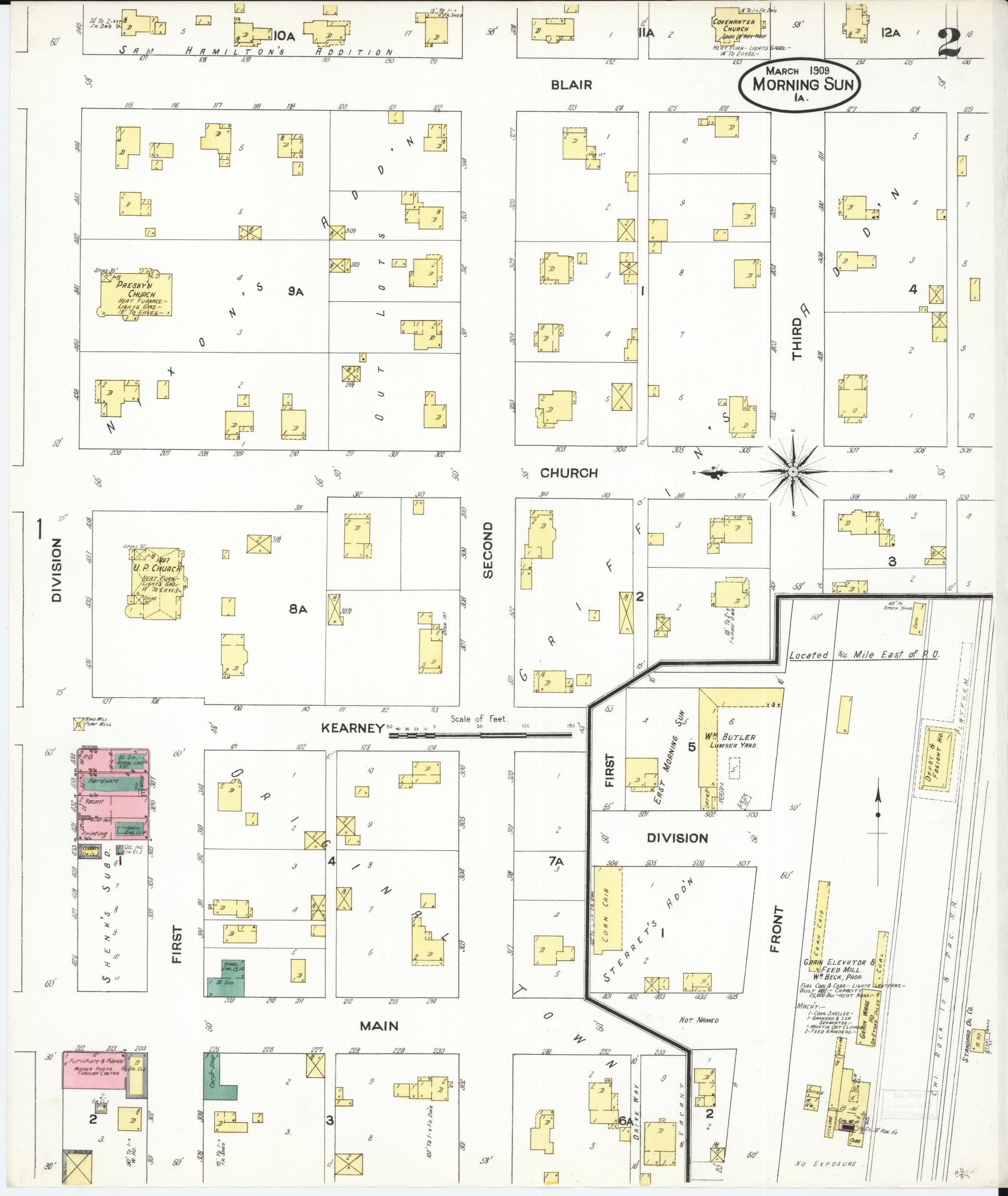 Sanborn Fire Insurance Map from Morning Sun, Louisa County, Iowa (1909), Sheet #0002 - Historic Sanborn Fire Insurance Map Print