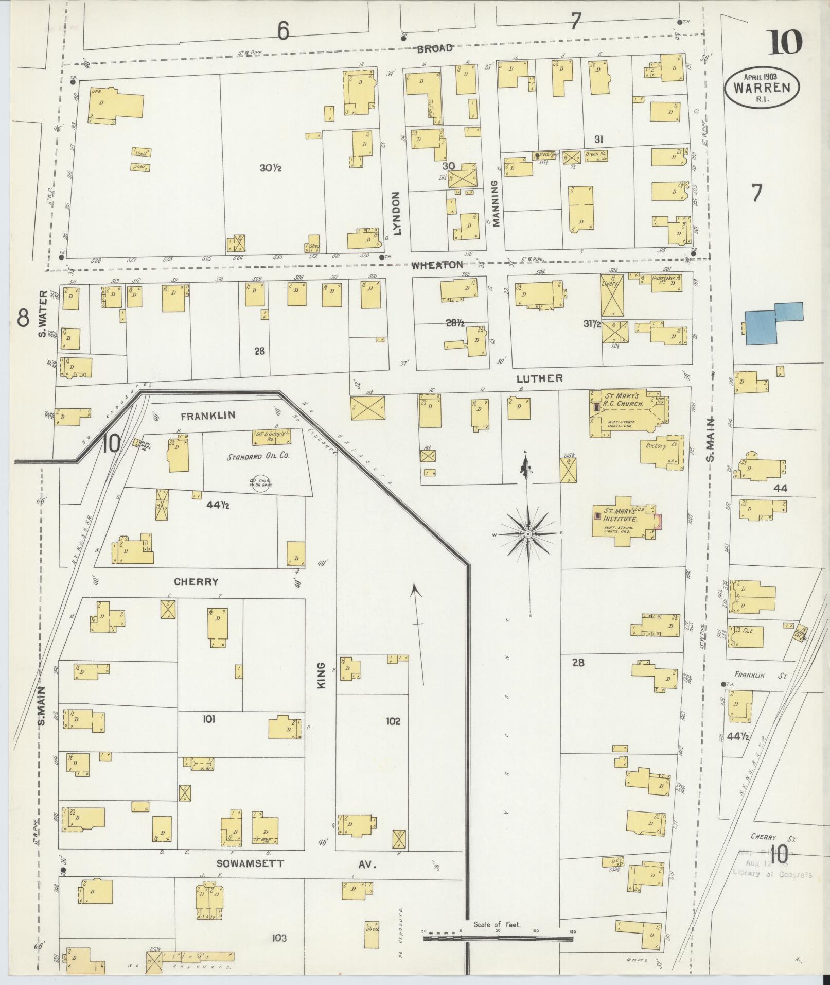 Sanborn Fire Insurance Map from Warren, Bristol County, Rhode Island (1903), Sheet #0010 - Complete Map Set gallery image, historic Sanborn map, vintage wall art, Rhode Island Rhode Island