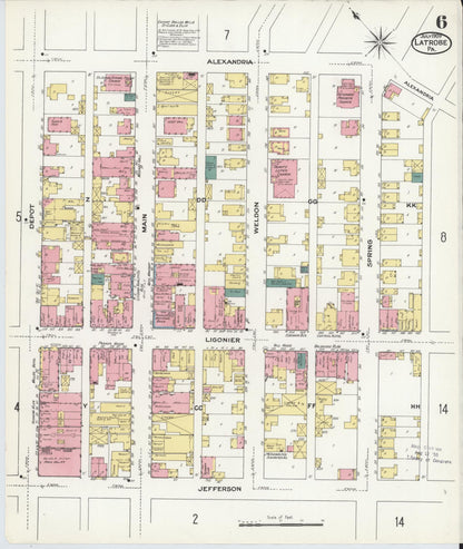 Sanborn Fire Insurance Map from Latrobe, Westmoreland County, Pennsylvania (1909), Sheet #0006 - Historic Sanborn Fire Insurance Map Print, vintage old map wall art, antique decor, genealogy gift, Pennsylvania Pennsylvania map