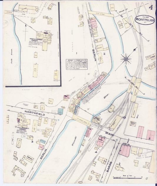 Sanborn Fire Insurance Map from Montpelier, Washington County, Vermont (1884), Sheet #0004 - Historic Sanborn Fire Insurance Map Print, vintage old map wall art, antique decor, genealogy gift, Vermont Vermont map