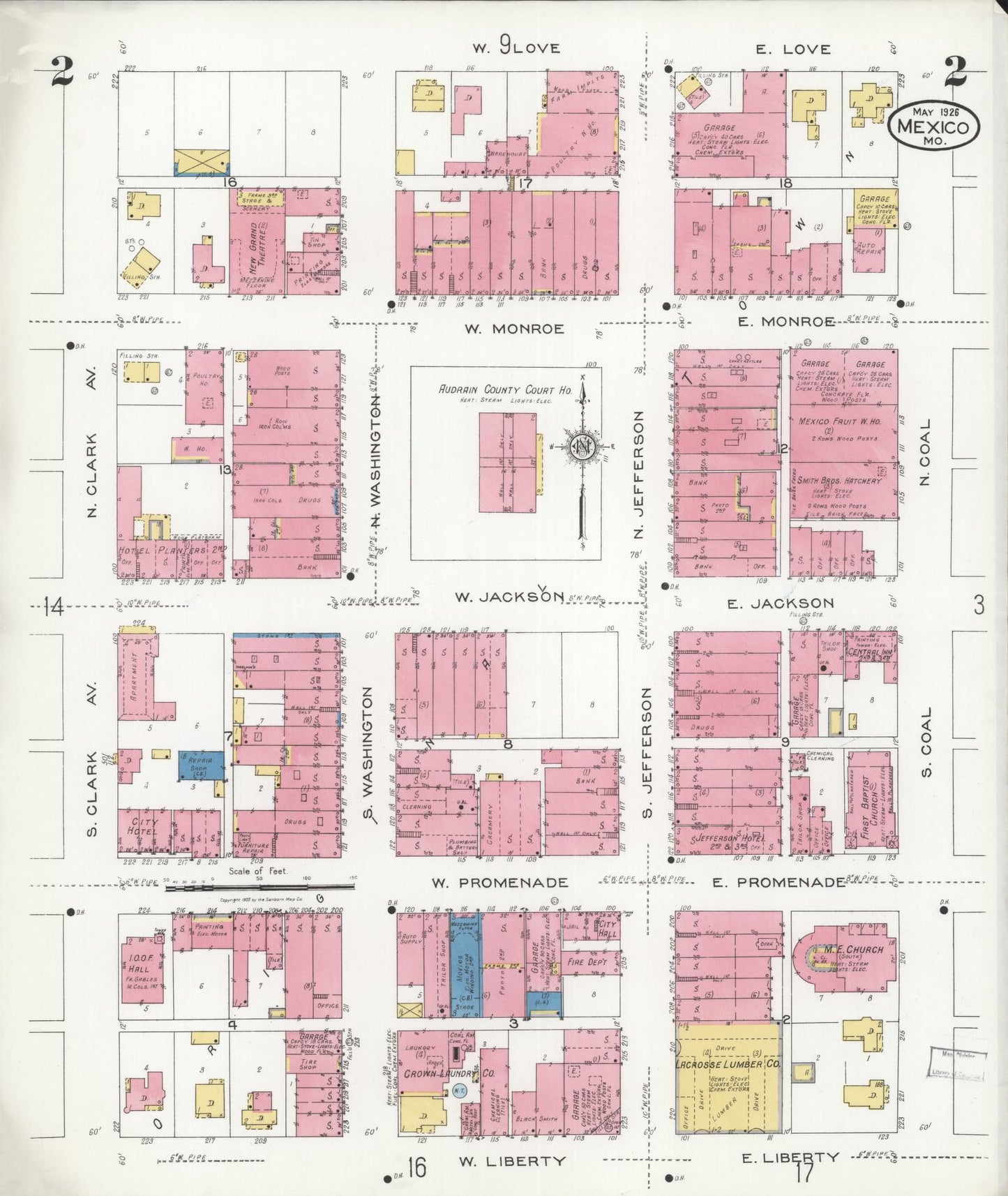 Sanborn Fire Insurance Map from Mexico, Audrain County, Missouri (1926), Sheet #0002 - Complete Map Set gallery image, historic Sanborn map, vintage wall art, Missouri Missouri