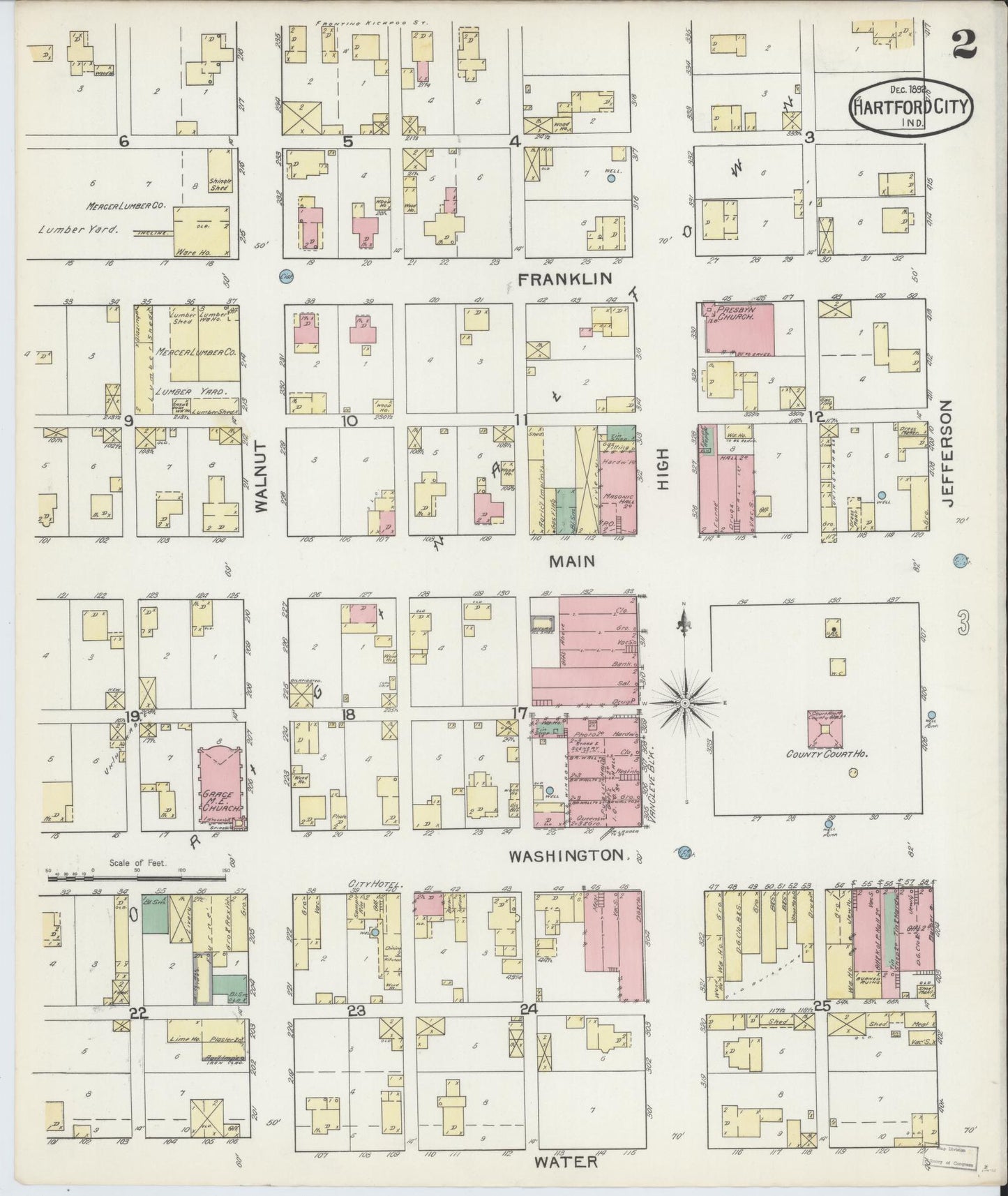 Sanborn Fire Insurance Map from Hartford City, Blackford County, Indiana (1892), Sheet #0002 - Complete Map Set gallery image, historic Sanborn map, vintage wall art, Indiana Indiana