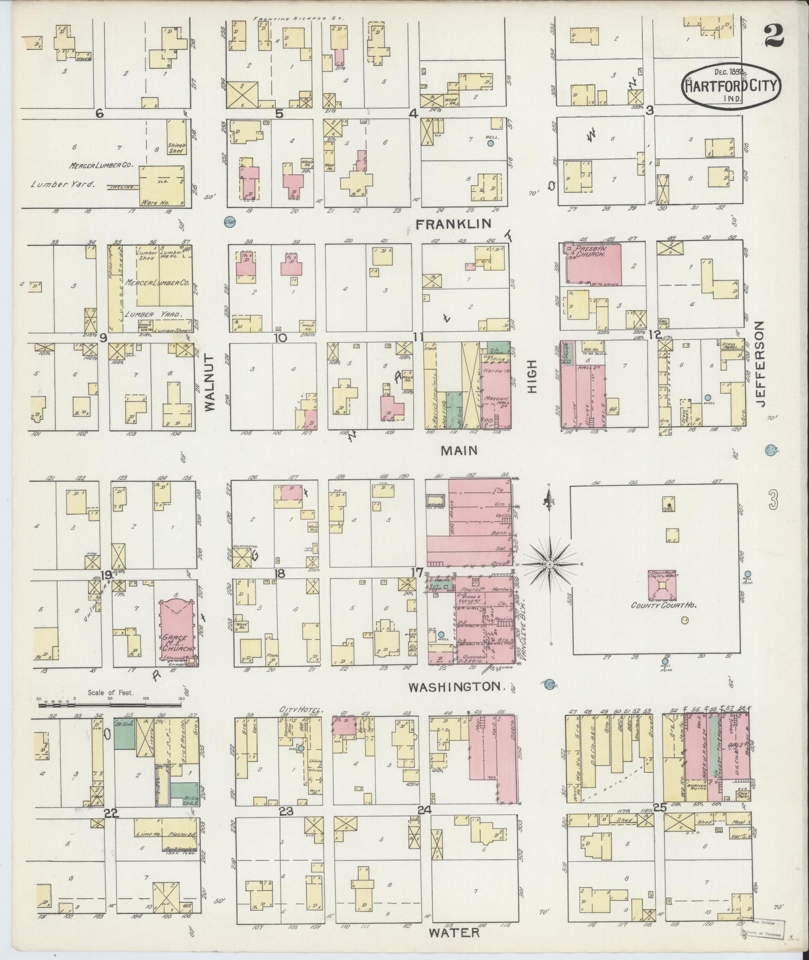 Sanborn Fire Insurance Map from Hartford City, Blackford County, Indiana (1892), Sheet #0002 - Complete Map Set gallery image, historic Sanborn map, vintage wall art, Indiana Indiana