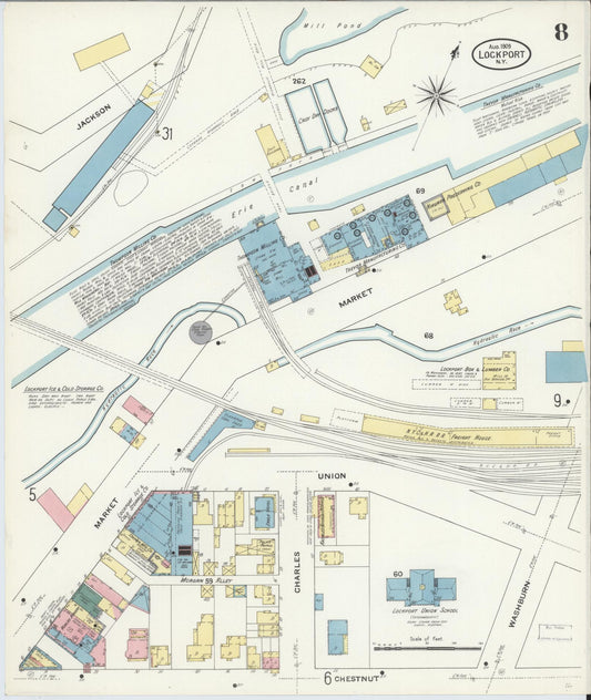 Sanborn Fire Insurance Map from Lockport, Niagara County, New York (1909), Sheet #0008 - Historic Sanborn Fire Insurance Map Print, vintage old map wall art, antique decor, genealogy gift, New York New York map