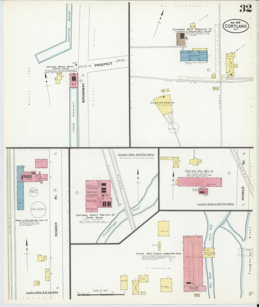 Sanborn Fire Insurance Map from Cortland, Cortland County, New York (1908), Sheet #0032 - Historic Sanborn Fire Insurance Map Print, vintage old map wall art, antique decor, genealogy gift, New York New York map