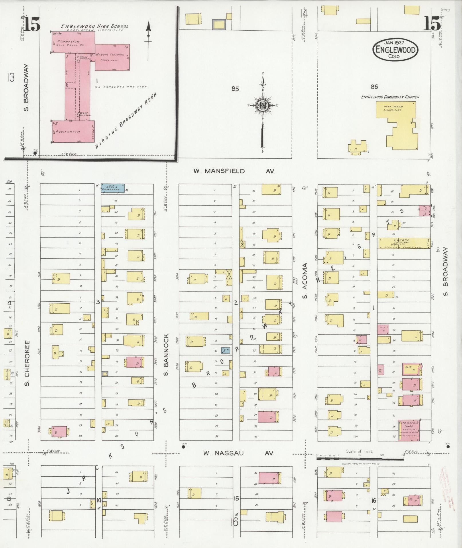 Sanborn Fire Insurance Map from Englewood, Arapahoe County, Colorado (1927), Sheet #0015 - Historic Sanborn Fire Insurance Map Print, vintage old map wall art, antique decor, genealogy gift, Colorado Colorado map