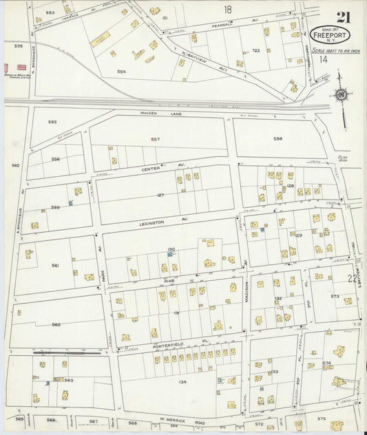 Sanborn Fire Insurance Map from Freeport, Nassau County, New York (1917), Sheet #0021 - Historic Sanborn Fire Insurance Map Print, vintage old map wall art, antique decor, genealogy gift, New York New York map