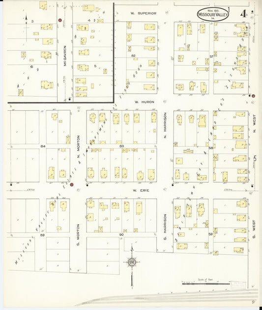 Sanborn Fire Insurance Map from Missouri Valley, Harrison County, Iowa (1913), Sheet #0004 - Historic Sanborn Fire Insurance Map Print, vintage old map wall art
