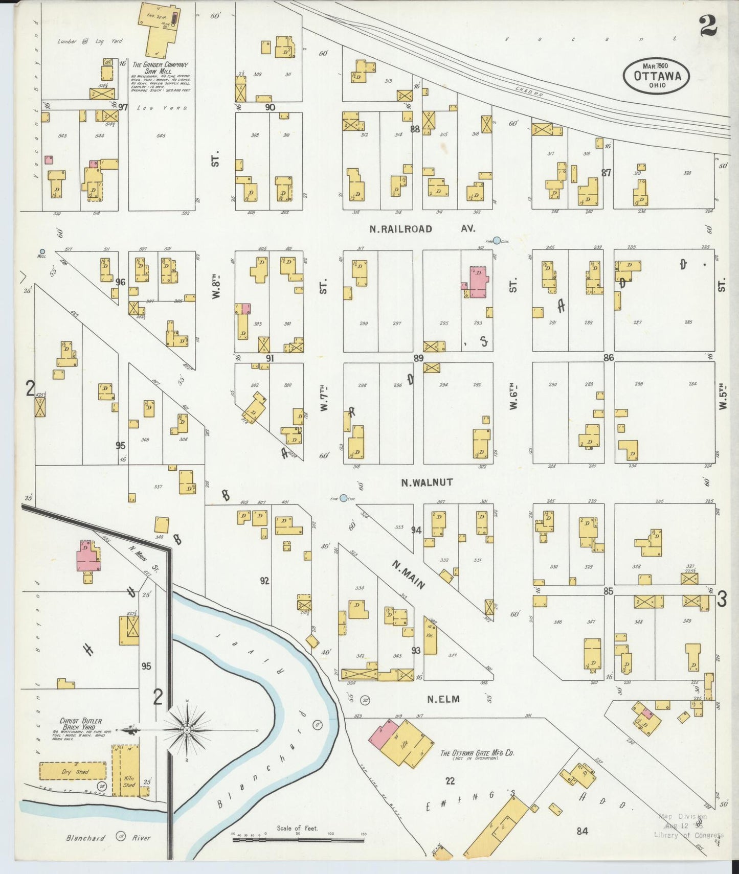 Sanborn Fire Insurance Map from Ottawa, Putnam County, Ohio (1900), Sheet #0002 - Historic Sanborn Fire Insurance Map Print, vintage old map wall art, antique decor, genealogy gift, Ohio Ohio map