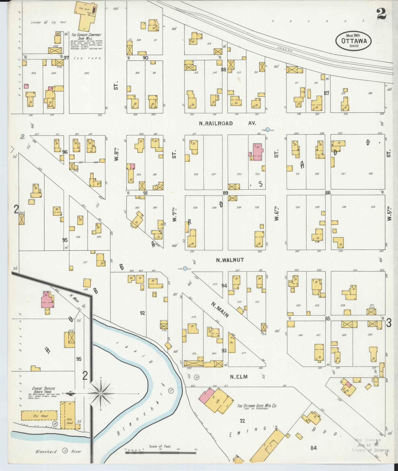 Sanborn Fire Insurance Map from Ottawa, Putnam County, Ohio (1900), Sheet #0002 - Historic Sanborn Fire Insurance Map Print, vintage old map wall art, antique decor, genealogy gift, Ohio Ohio map