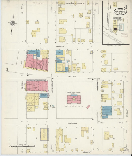 Sanborn Fire Insurance Map from Marianna, Jackson County, Florida (1913), Sheet #0004 - Historic Sanborn Fire Insurance Map Print, vintage old map wall art, antique decor, genealogy gift, Florida Florida map