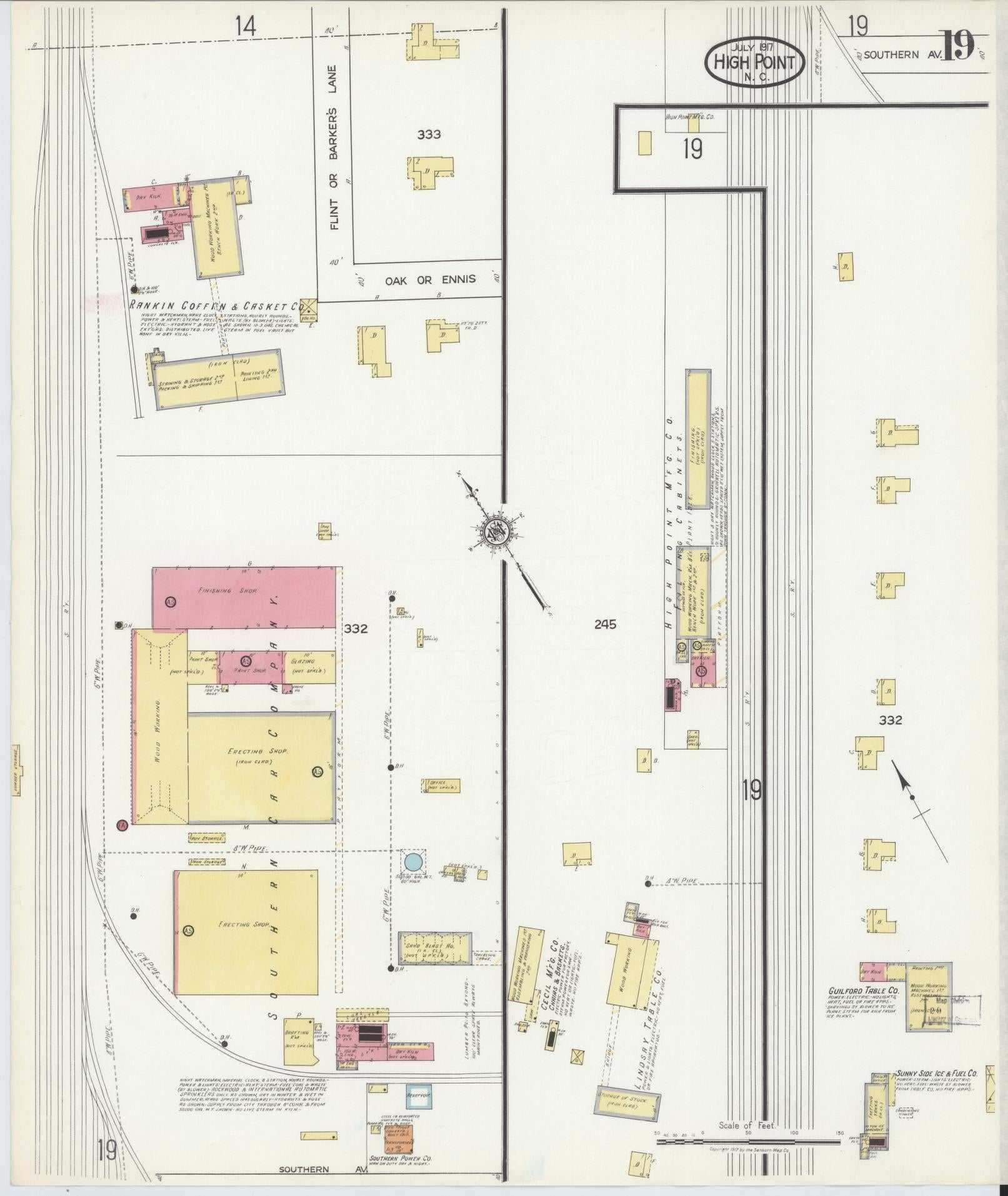 Sanborn Fire Insurance Map from High Point, Guilford County, North Carolina (1917), Sheet #0019 - Complete Map Set gallery image, historic Sanborn map, vintage wall art, North Carolina North Carolina