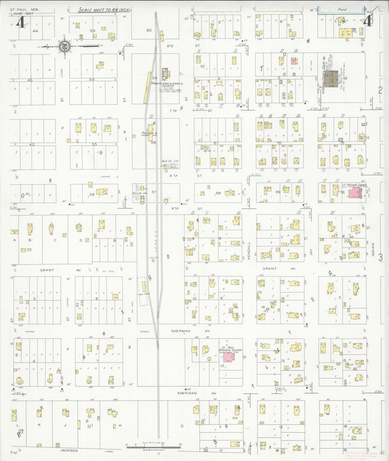 Sanborn Fire Insurance Map from Saint Paul, Howard County, Nebraska (1937), Sheet #0004 - Historic Sanborn Fire Insurance Map Print, vintage old map wall art, antique decor, genealogy gift, Nebraska Nebraska map