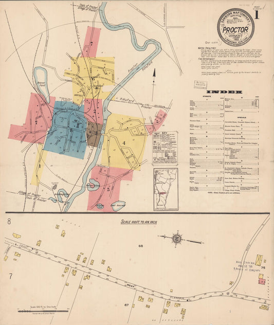 Sanborn Fire Insurance Map from Proctor, Rutland County, Vermont (1922), Sheet #0001 - Complete Map Set gallery image, historic Sanborn map, vintage wall art, Vermont Vermont