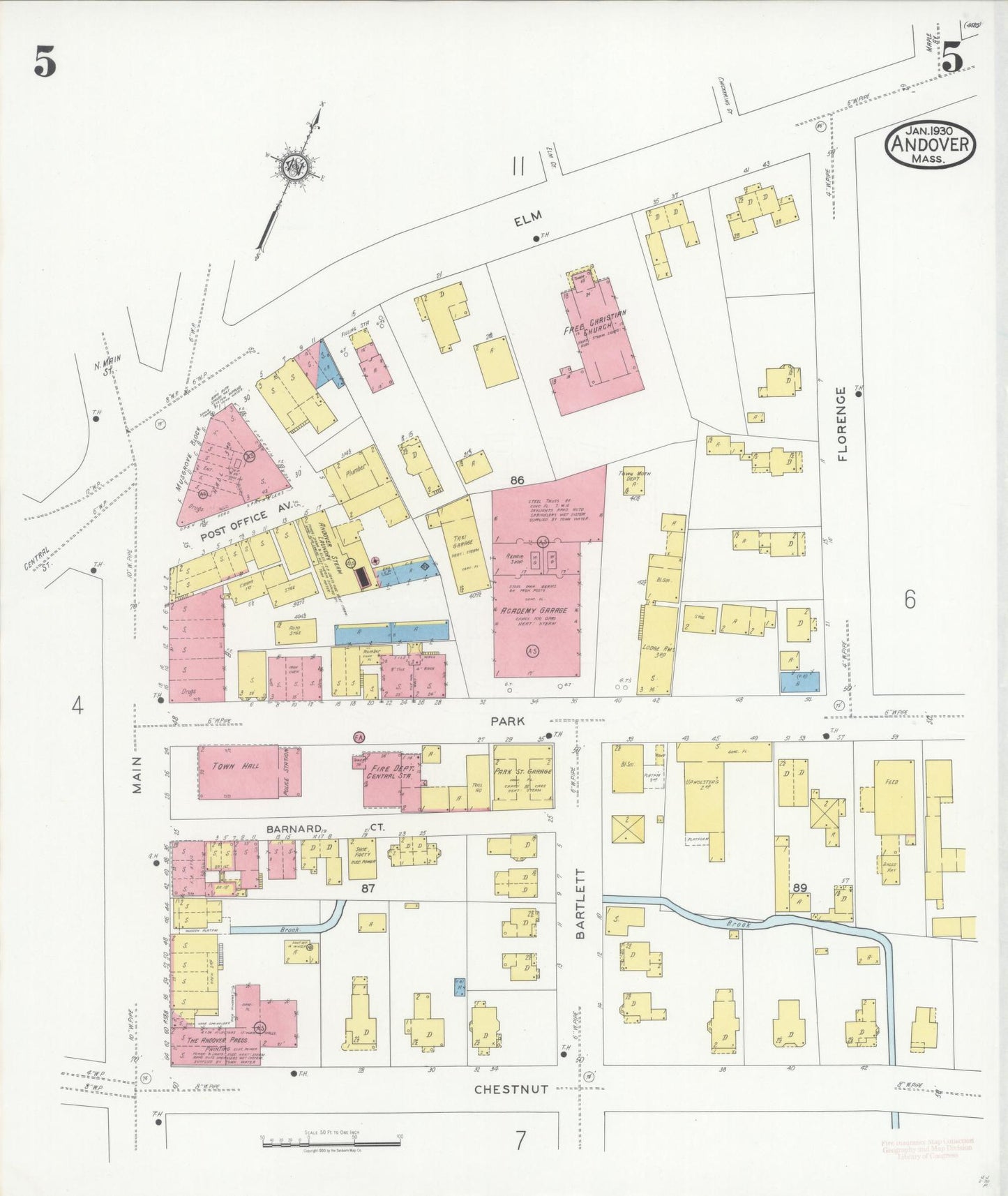 Sanborn Fire Insurance Map from Andover, Essex County, Massachusetts (1930), Sheet #0005 - Historic Sanborn Fire Insurance Map Print, vintage old map wall art, antique decor, genealogy gift, Massachusetts Massachusetts map