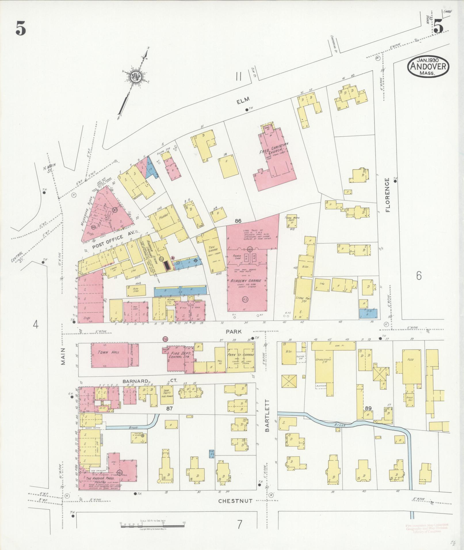 Sanborn Fire Insurance Map from Andover, Essex County, Massachusetts (1930), Sheet #0005 - Historic Sanborn Fire Insurance Map Print, vintage old map wall art, antique decor, genealogy gift, Massachusetts Massachusetts map