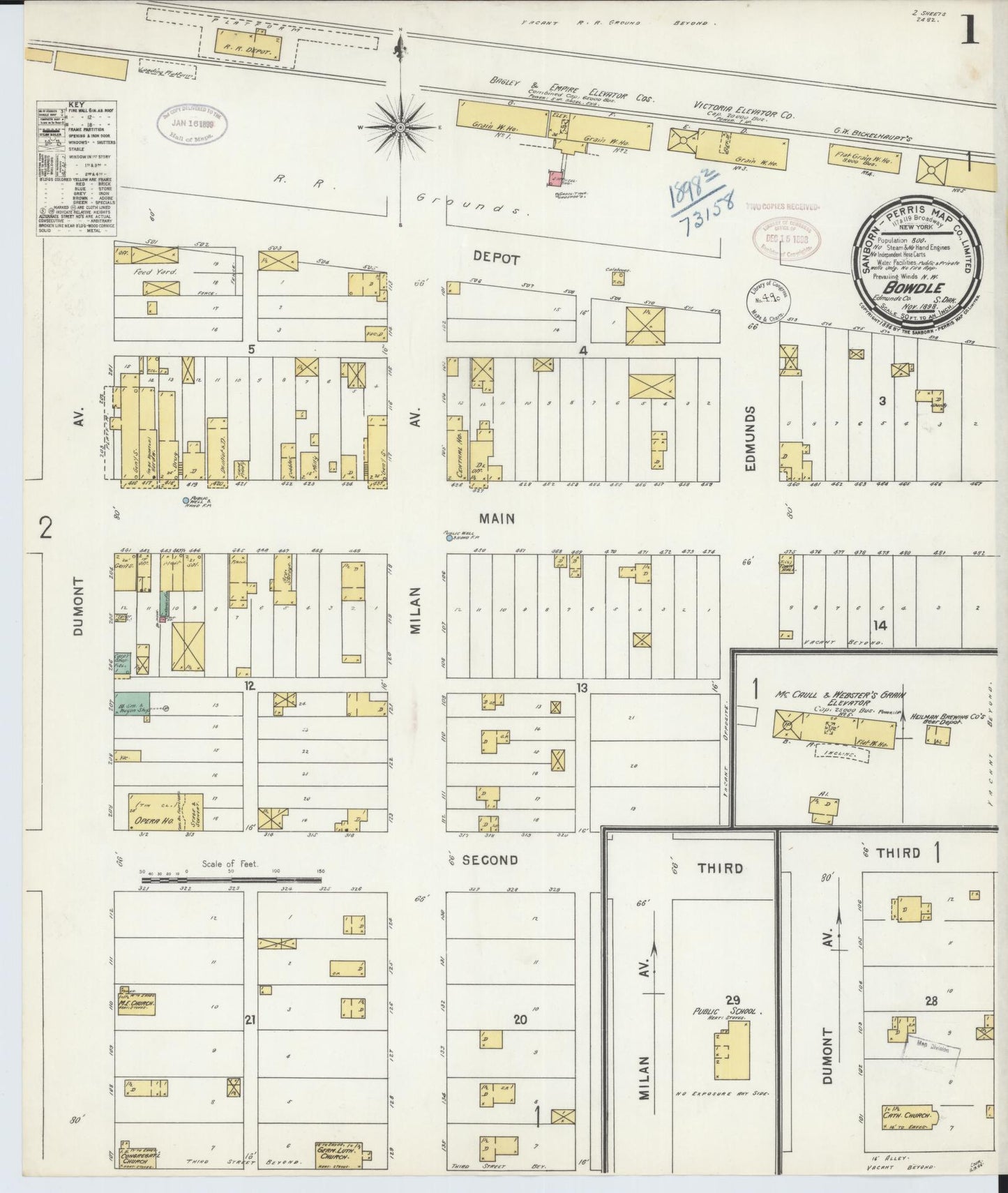 Sanborn Fire Insurance Map from Bowdle, Edmunds County, South Dakota (1898), Sheet #0001 - Historic Sanborn Fire Insurance Map Print, vintage old map wall art, antique decor, genealogy gift, South Dakota South Dakota map