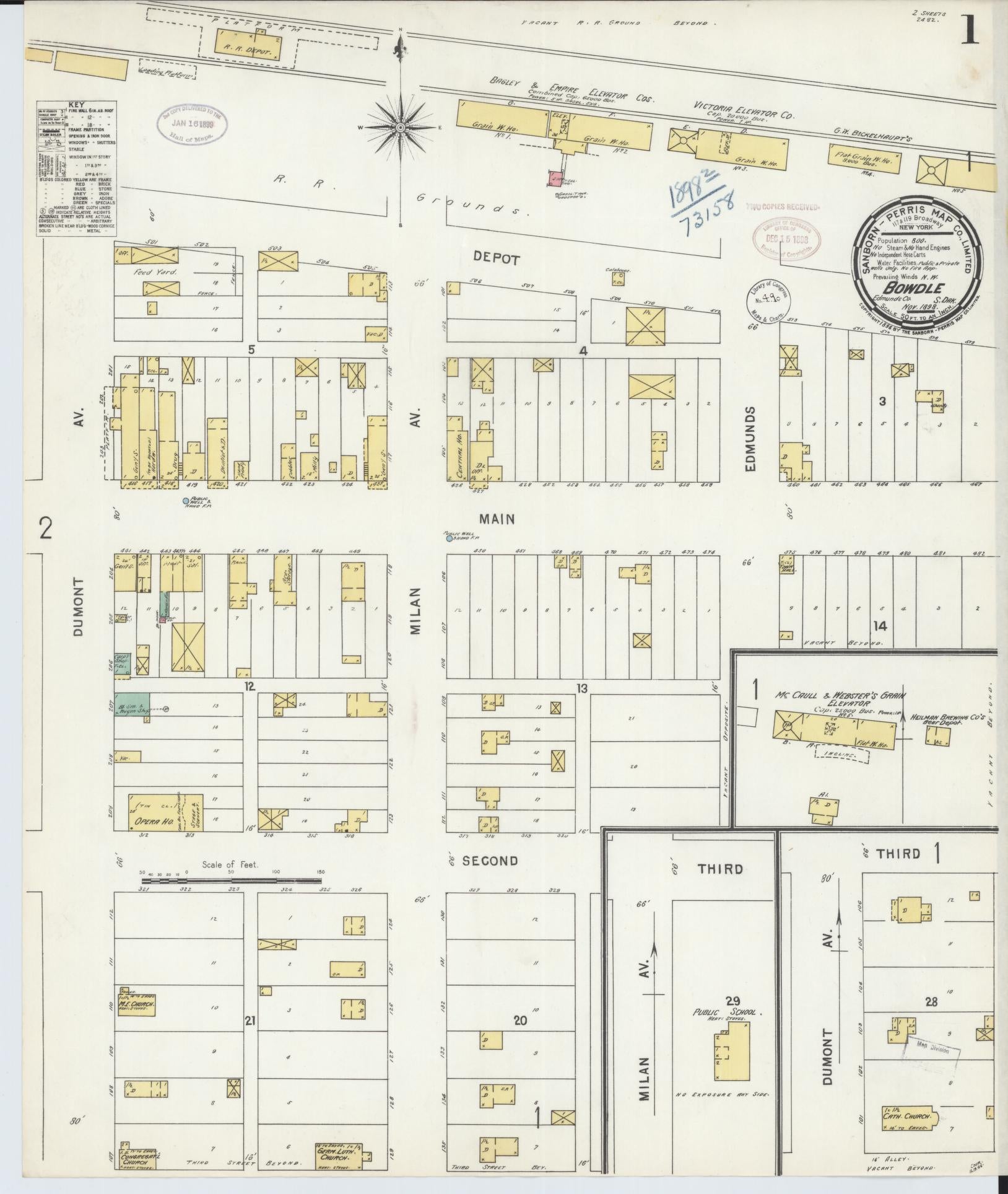 Sanborn Fire Insurance Map from Bowdle, Edmunds County, South Dakota (1898), Sheet #0001 - Historic Sanborn Fire Insurance Map Print, vintage old map wall art, antique decor, genealogy gift, South Dakota South Dakota map