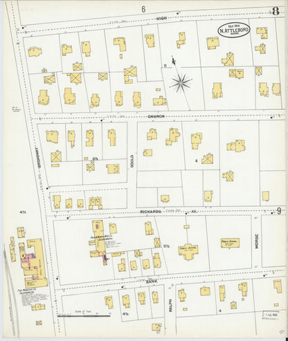 Sanborn Fire Insurance Map from North Attleborough, Bristol County, Massachusetts (1904), Sheet #0008 - Complete Map Set gallery image, historic Sanborn map, vintage wall art, Massachusetts Massachusetts