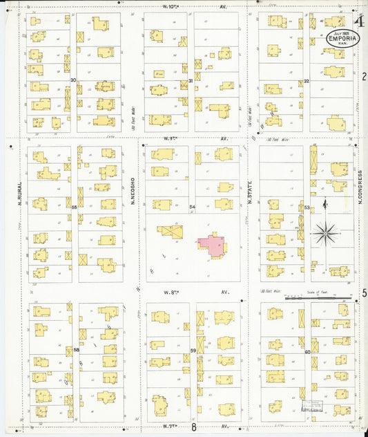 Sanborn Fire Insurance Map from Emporia, Lyon County, Kansas (1905), Sheet #0004 - Historic Sanborn Fire Insurance Map Print, vintage old map wall art, antique decor, genealogy gift, Kansas Kansas map
