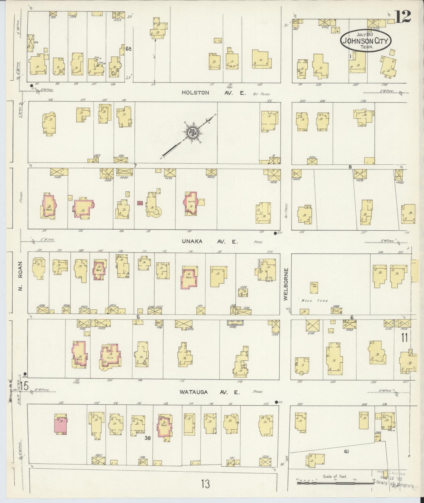 Sanborn Fire Insurance Map from Johnson City, Washington County, Tennessee (1913), Sheet #0012 - Complete Map Set gallery image, historic Sanborn map, vintage wall art, Tennessee Tennessee