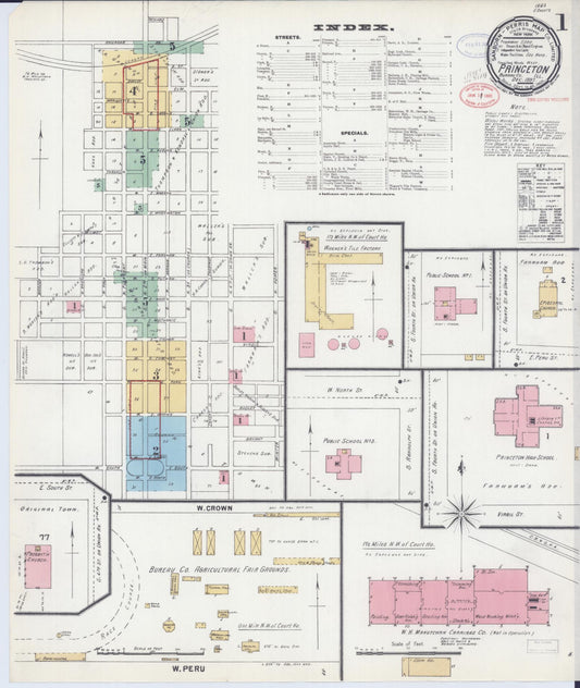Sanborn Fire Insurance Map from Princeton, Bureau County, Illinois (1897), Sheet #0001 - Historic Sanborn Fire Insurance Map Print, vintage old map wall art, antique decor, genealogy gift, Illinois Illinois map