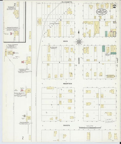 Sanborn Fire Insurance Map from Cavalier, Pembina County, North Dakota (1907), Sheet #0002 - Complete Map Set gallery image, historic Sanborn map, vintage wall art, North Dakota North Dakota