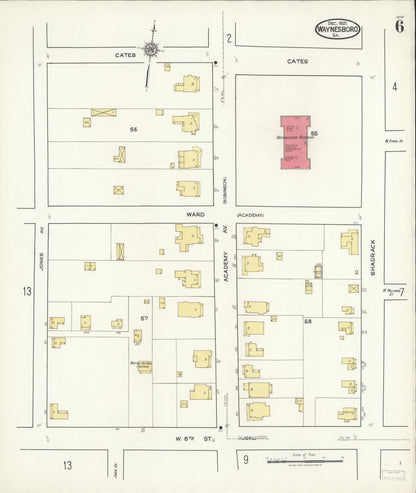 Sanborn Fire Insurance Map from Waynesboro, Burke County, Georgia (1921), Sheet #0006 - Complete Map Set gallery image, historic Sanborn map, vintage wall art, Georgia Georgia