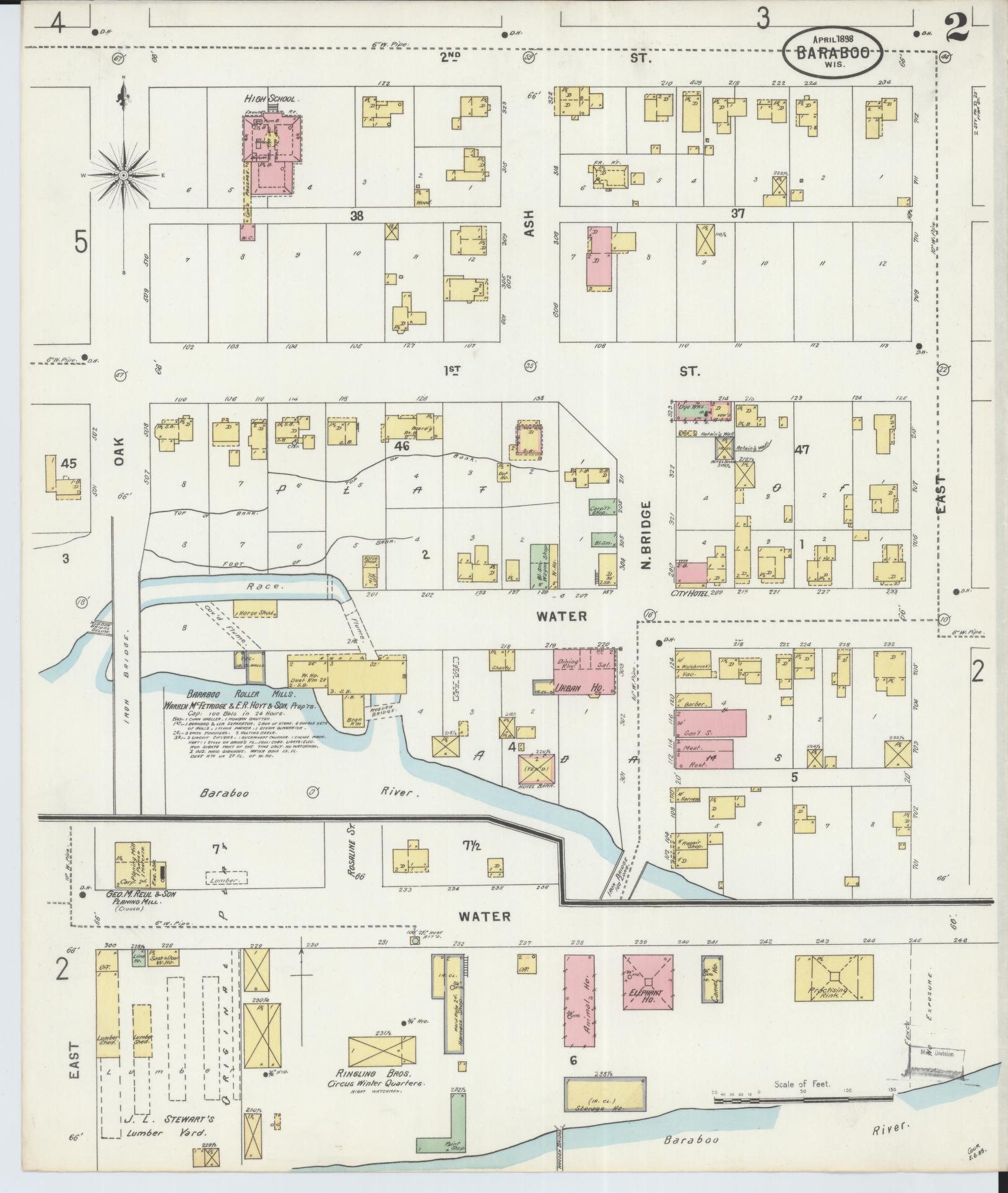 Sanborn Fire Insurance Map from Baraboo, Sauk County, Wisconsin (1898), Sheet #0002 - Complete Map Set gallery image, historic Sanborn map, vintage wall art, Wisconsin Wisconsin