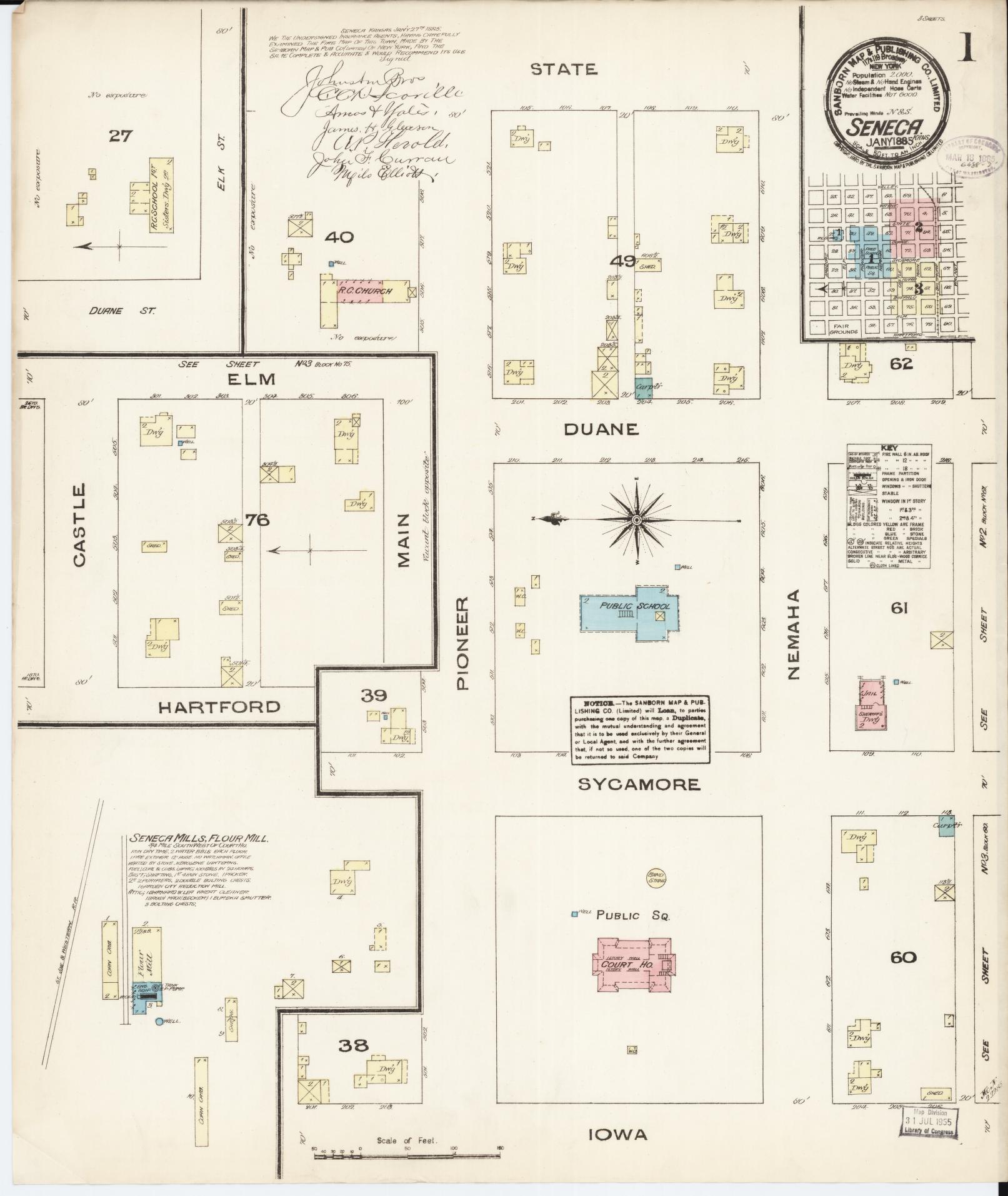 Sanborn Fire Insurance Map from Seneca, Nemaha County, Kansas. (1885) – Historic Sanborn Fire Insurance Map Print