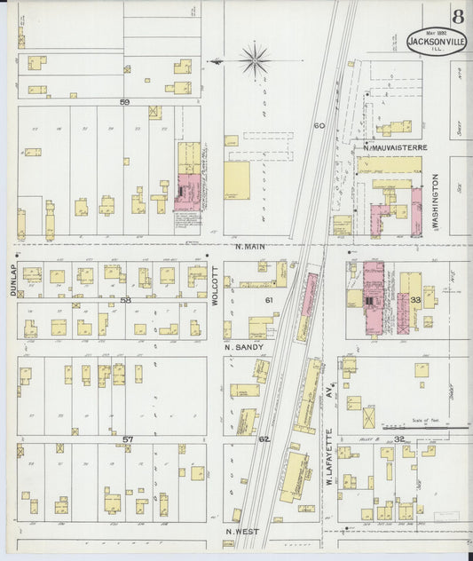 Sanborn Fire Insurance Map from Jacksonville, Morgan County, Illinois (1892), Sheet #0008 - Historic Sanborn Fire Insurance Map Print, vintage old map wall art, antique decor, genealogy gift, Illinois Illinois map