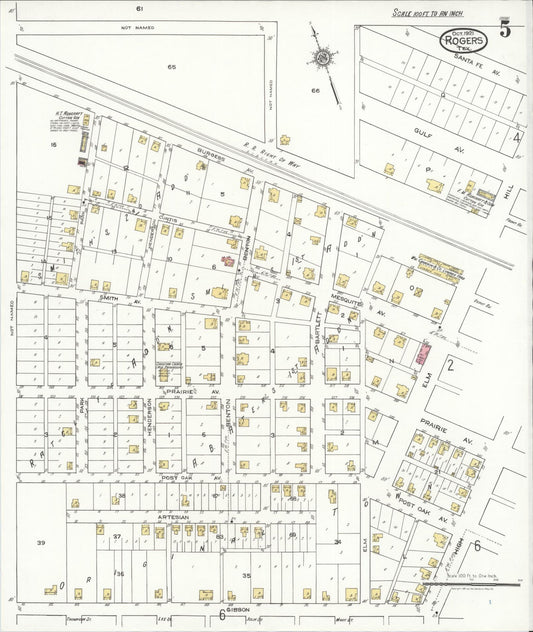 Sanborn Fire Insurance Map from Rogers, Bell County, Texas (1921), Sheet #0005 - Historic Sanborn Fire Insurance Map Print, vintage old map wall art, antique decor, genealogy gift, Texas Texas map