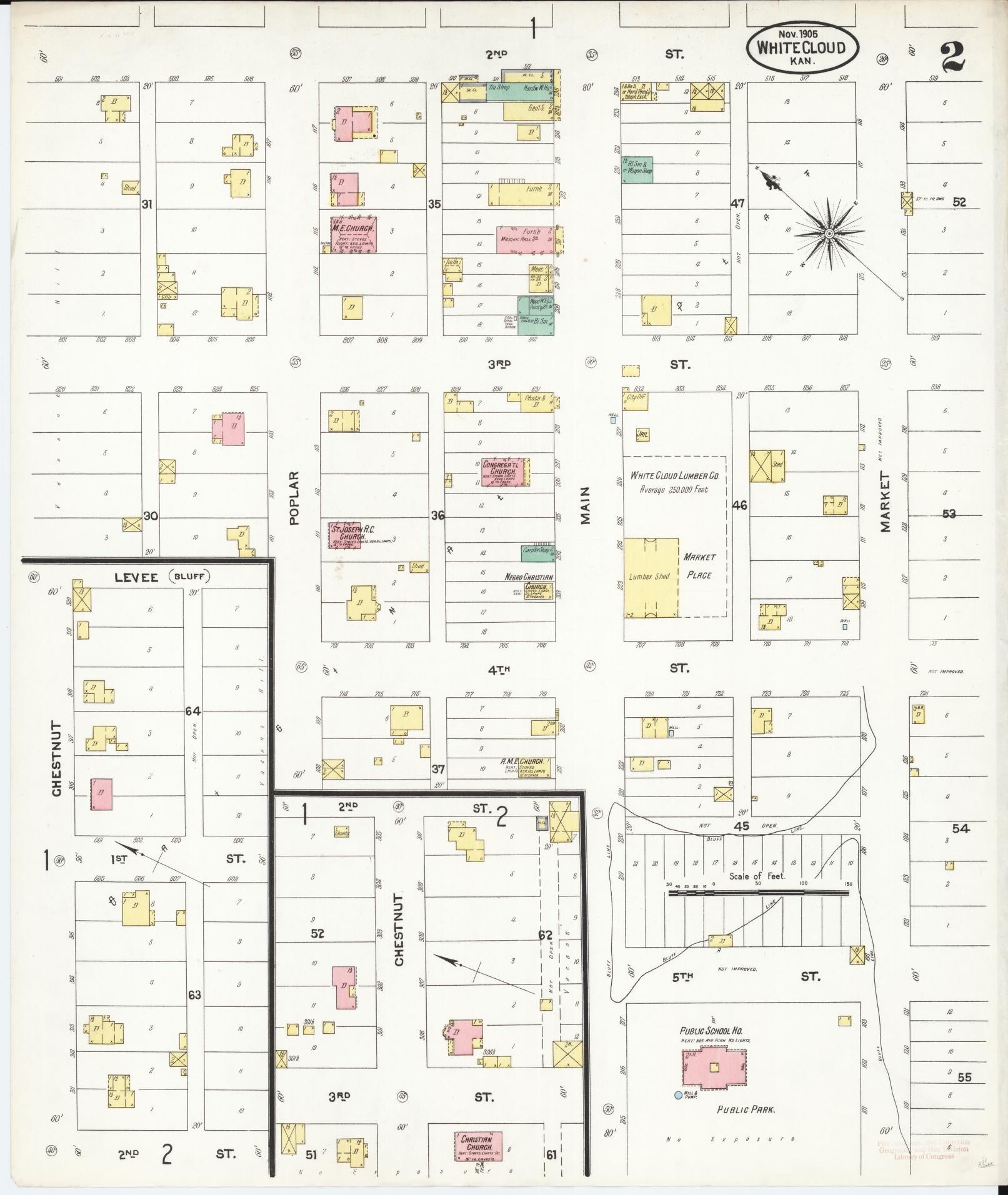 Sanborn Fire Insurance Map from White Cloud, Doniphan County, Kansas (1905), Sheet #0002 - Complete Map Set gallery image, historic Sanborn map, vintage wall art, Kansas Kansas