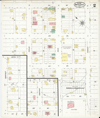 Sanborn Fire Insurance Map from White Cloud, Doniphan County, Kansas (1905), Sheet #0002 - Complete Map Set gallery image, historic Sanborn map, vintage wall art, Kansas Kansas