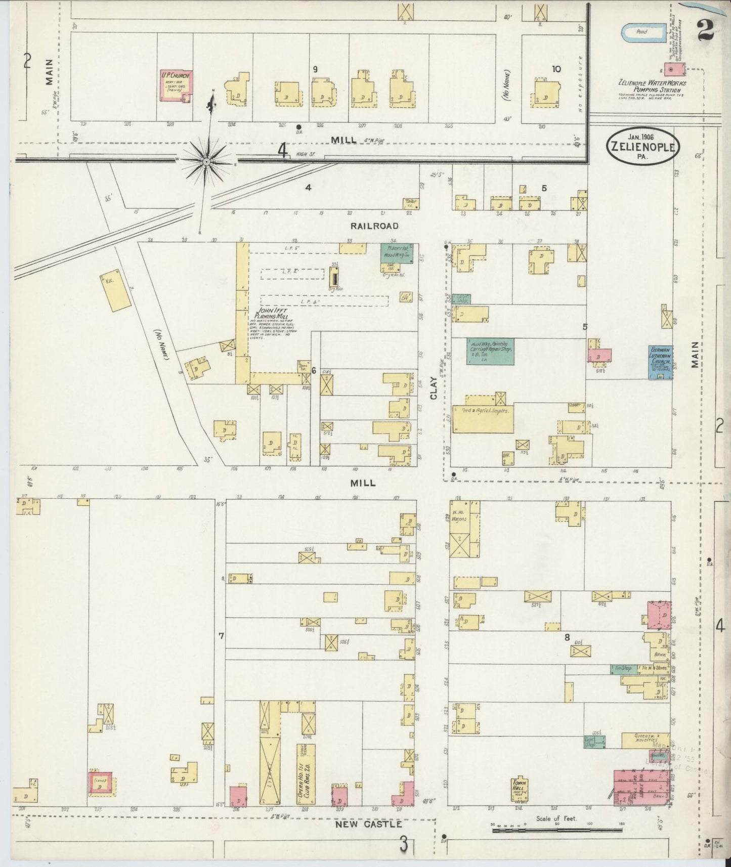 Sanborn Fire Insurance Map from Zelienople, Butler County, Pennsylvania (1906), Sheet #0002 - Complete Map Set gallery image, historic Sanborn map, vintage wall art, Pennsylvania Pennsylvania