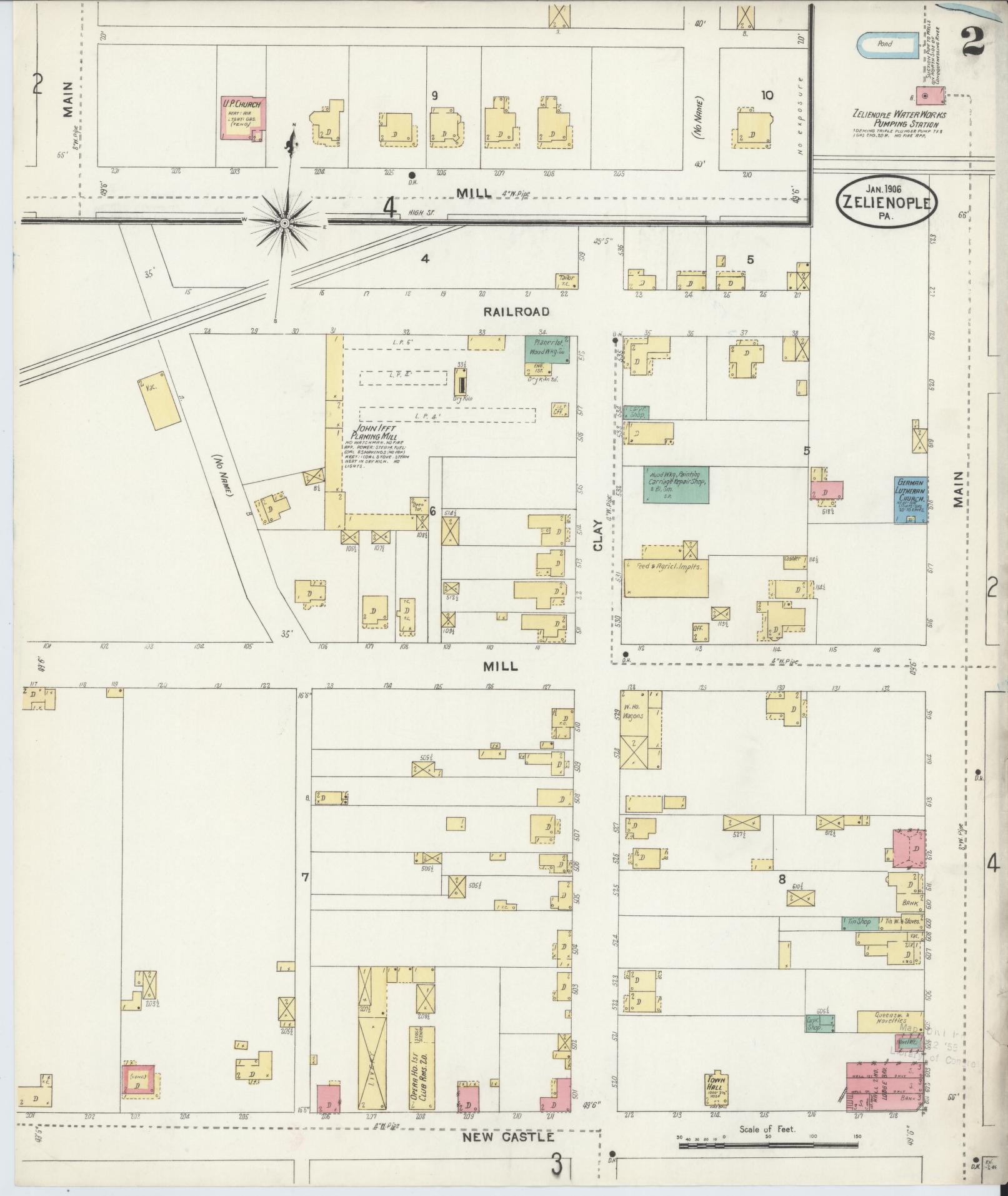 Sanborn Fire Insurance Map from Zelienople, Butler County, Pennsylvania (1906), Sheet #0002 - Complete Map Set gallery image, historic Sanborn map, vintage wall art, Pennsylvania Pennsylvania