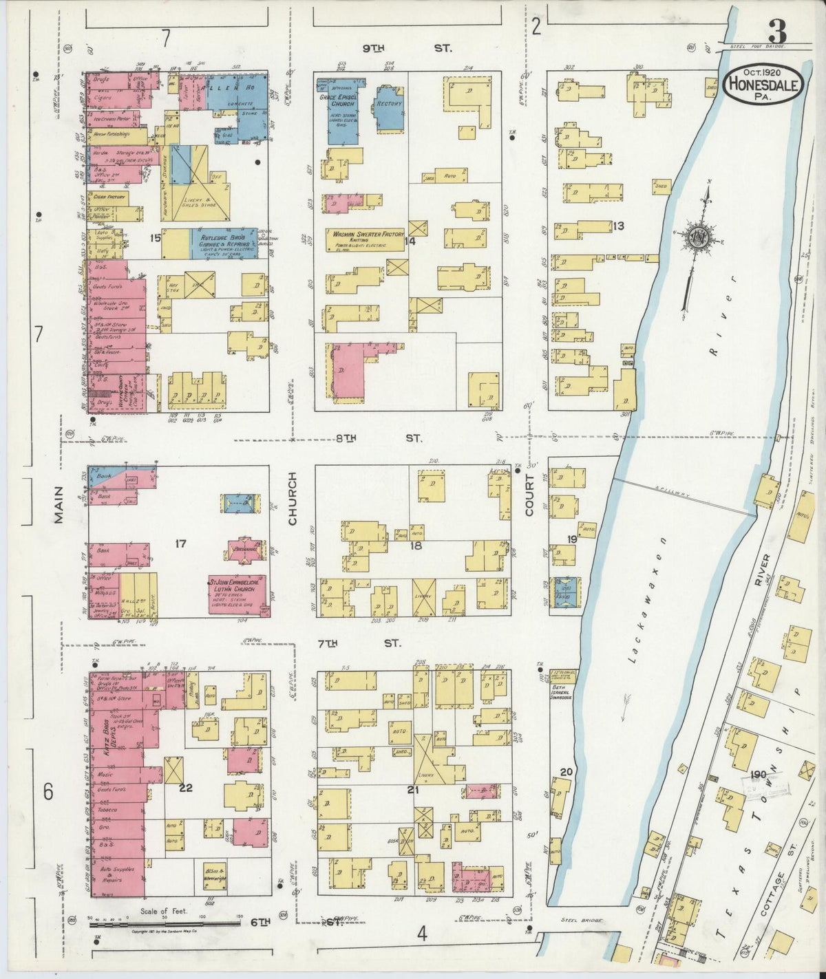 Sanborn Fire Insurance Map from Honesdale, Wayne County, Pennsylvania (1920), Sheet #0003 - Complete Map Set gallery image, historic Sanborn map, vintage wall art, Pennsylvania Pennsylvania