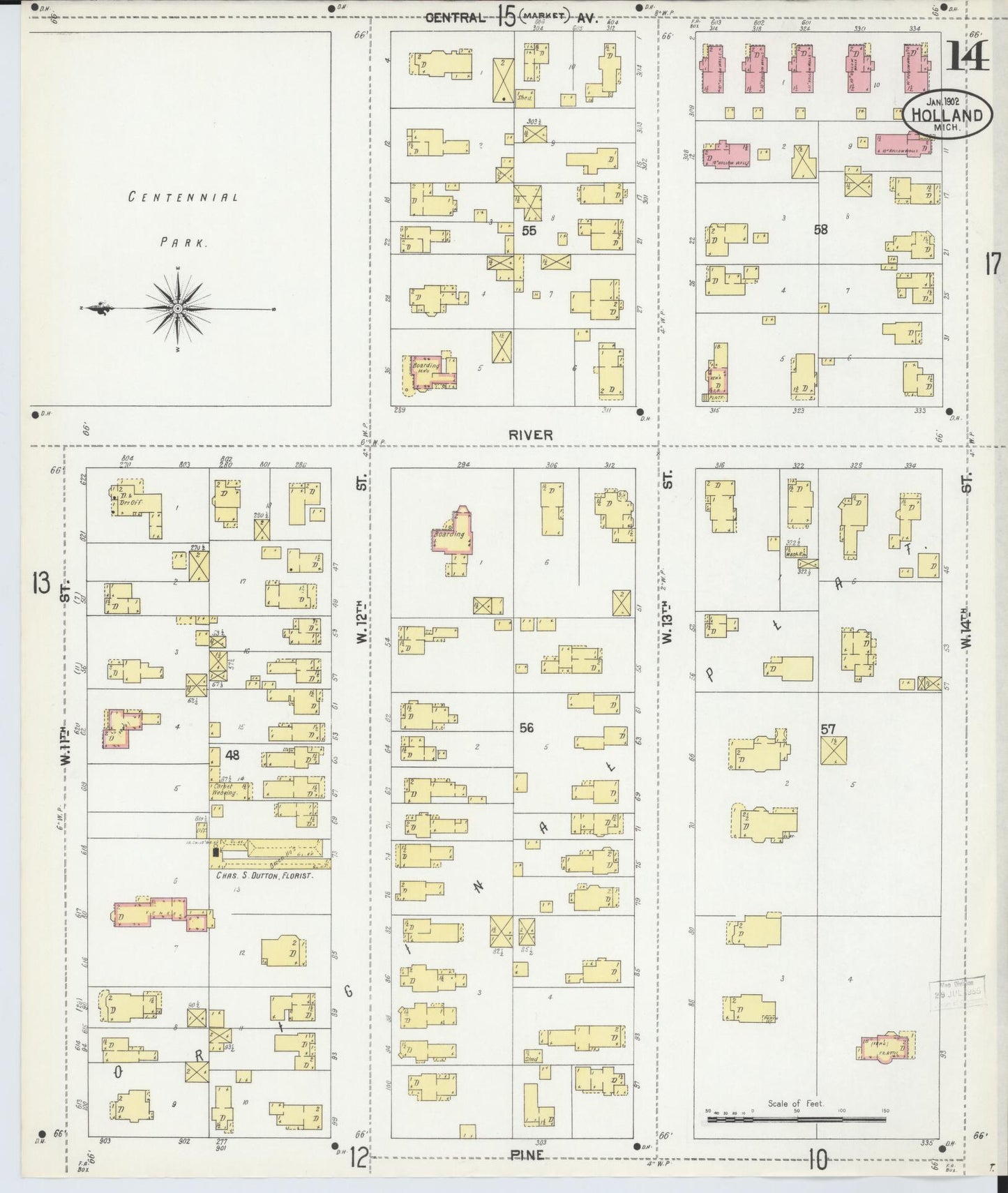 Sanborn Fire Insurance Map from Holland, Ottawa County, Michigan (1902), Sheet #0014 - Complete Map Set gallery image, historic Sanborn map, vintage wall art, Michigan Michigan