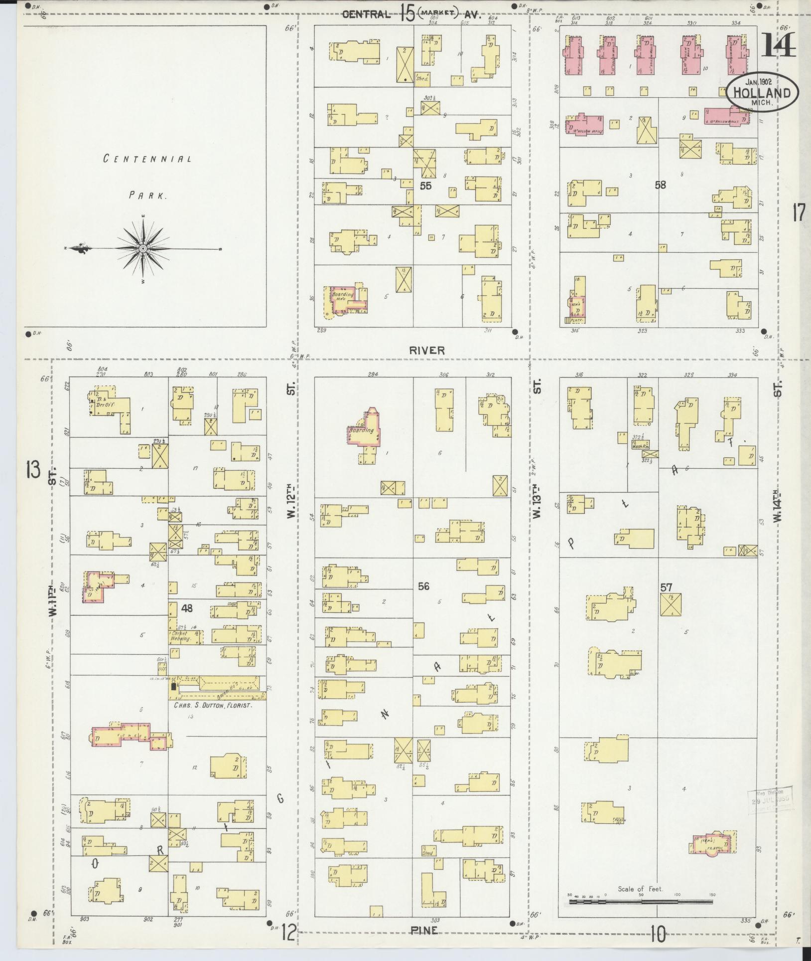 Sanborn Fire Insurance Map from Holland, Ottawa County, Michigan (1902), Sheet #0014 - Complete Map Set gallery image, historic Sanborn map, vintage wall art, Michigan Michigan