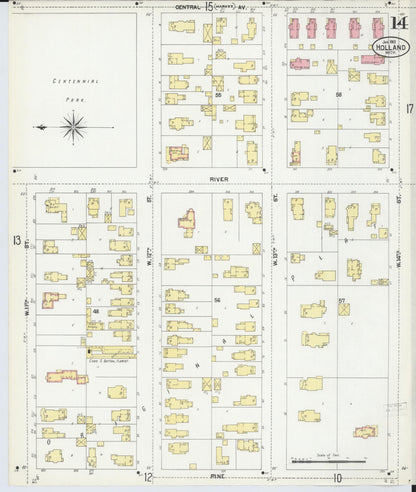 Sanborn Fire Insurance Map from Holland, Ottawa County, Michigan (1902), Sheet #0014 - Complete Map Set gallery image, historic Sanborn map, vintage wall art, Michigan Michigan