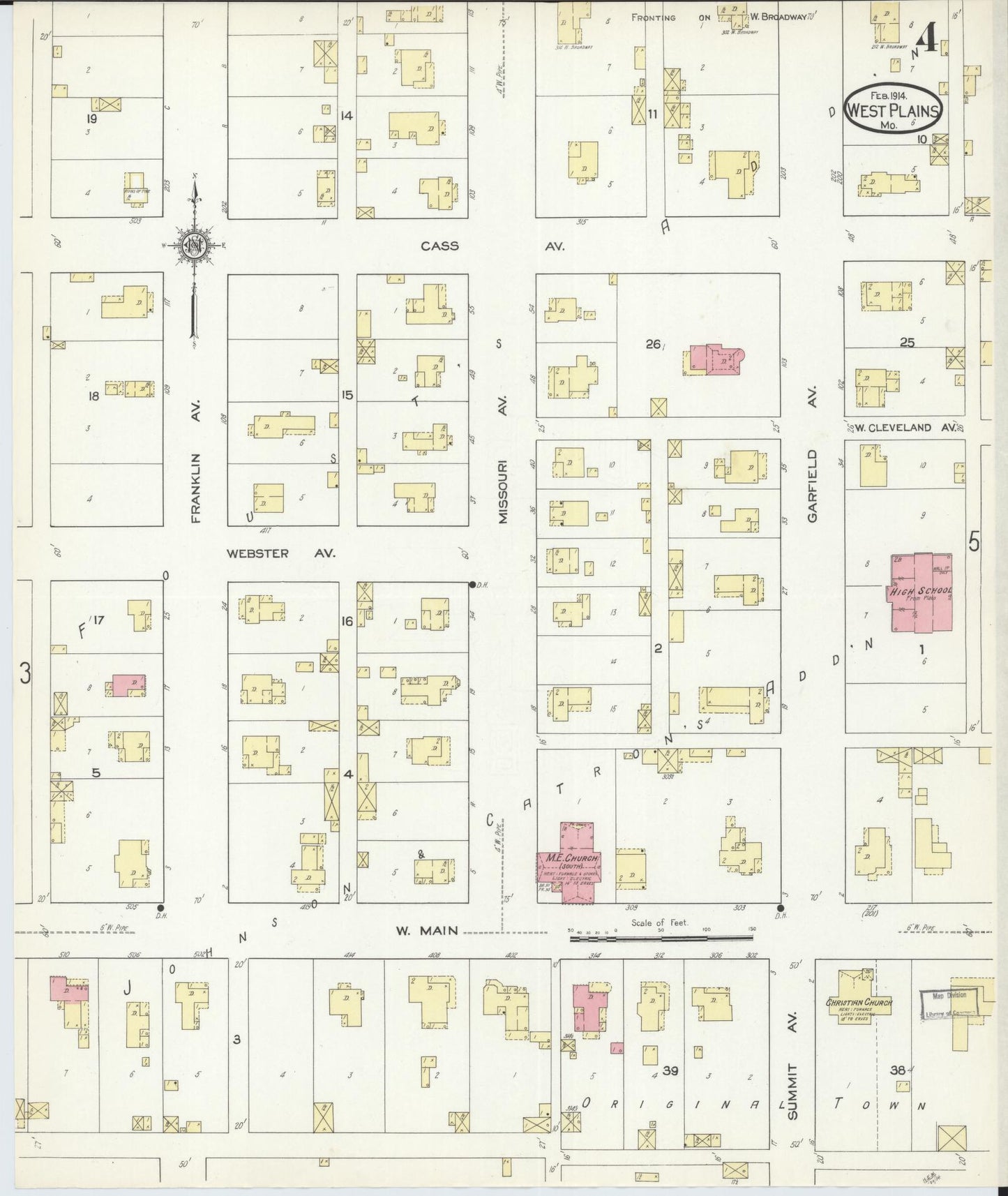 Sanborn Fire Insurance Map from West Plains, Howell County, Missouri (1914), Sheet #0004 - Complete Map Set gallery image, historic Sanborn map, vintage wall art, Missouri Missouri