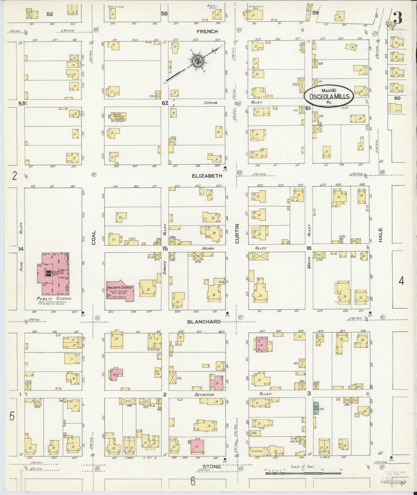 Sanborn Fire Insurance Map from Osceola Mills, Clearfield County, Pennsylvania (1910), Sheet #0003 - Complete Map Set gallery image, historic Sanborn map, vintage wall art, Pennsylvania Pennsylvania