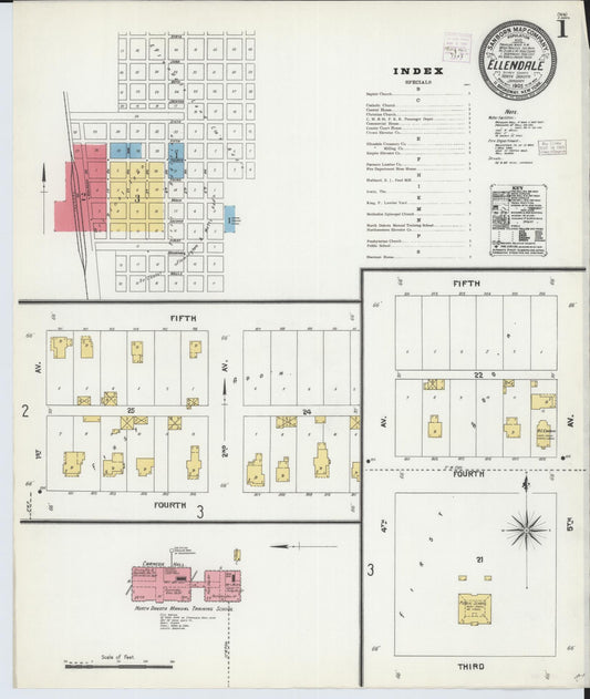 Sanborn Fire Insurance Map from Ellendale, Dickey County, North Dakota (1905), Sheet #0001 - Complete Map Set gallery image, historic Sanborn map, vintage wall art, North Dakota North Dakota